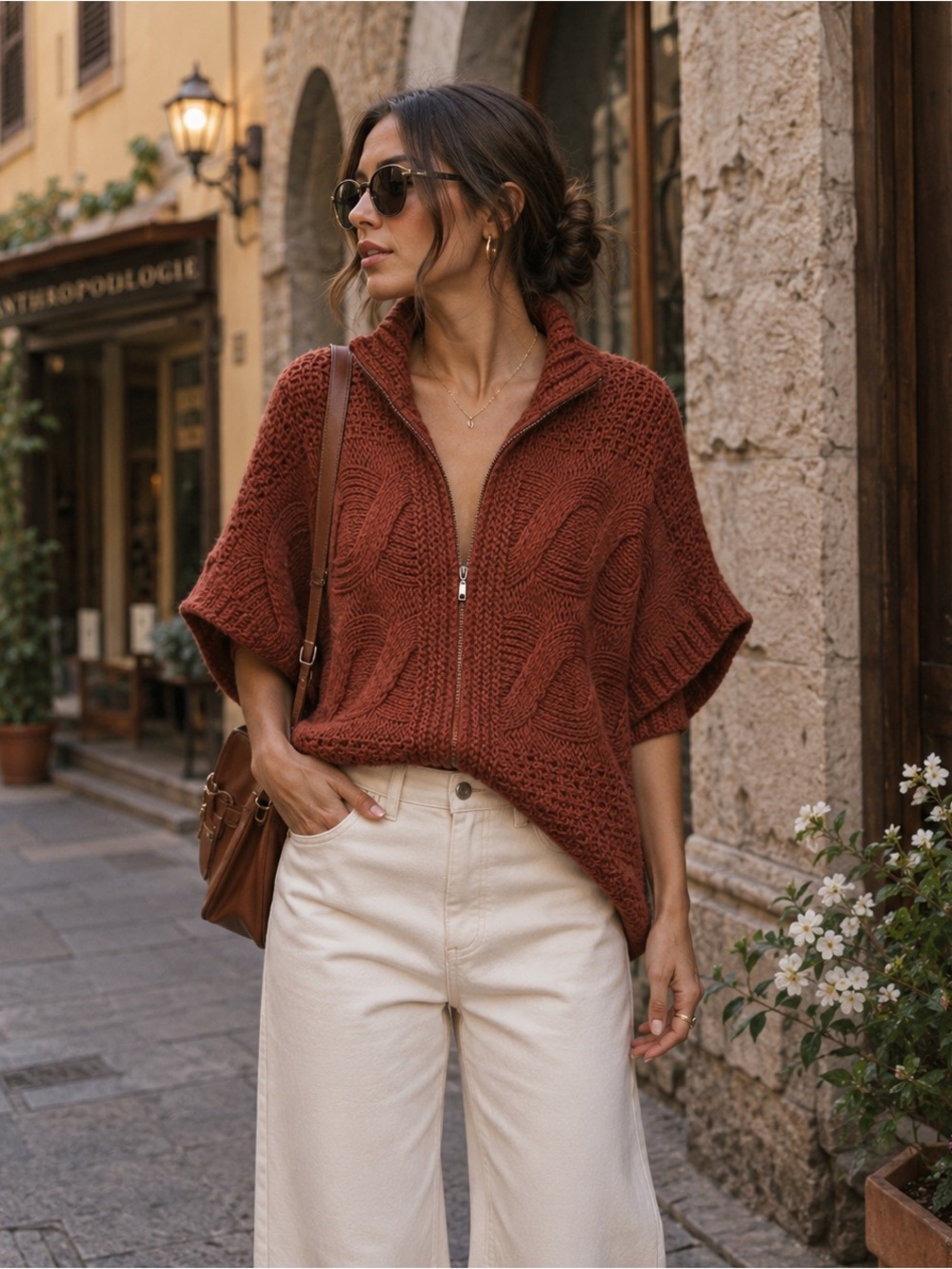 ELSAMANDA ANTHROPOLOGIE New O/S Chunky Knit Zip Cardigan ITALY MADE WOOL‎ ALPACA